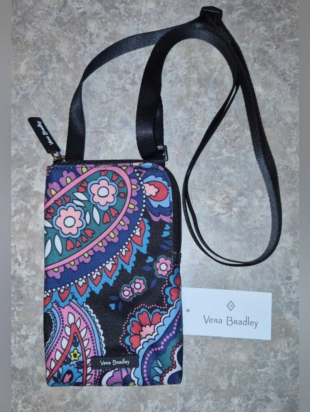 Vera Bradley Lighten Up RFID Mini Cellphone Crossbody Haymarket Paisley